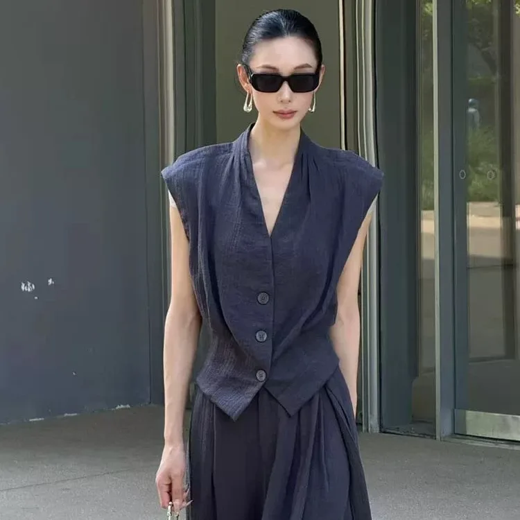 Summer Fashionable Casual Unique Style Women's Vest Set High Waist Long Pants V-Neck Buttoning No Brand Age-Defying Trendy
Summer Fashionable Casual Unique Style Women's Vest Set High Waist Long Pants V-Neck Buttoning No Brand Age-Defying Trendy