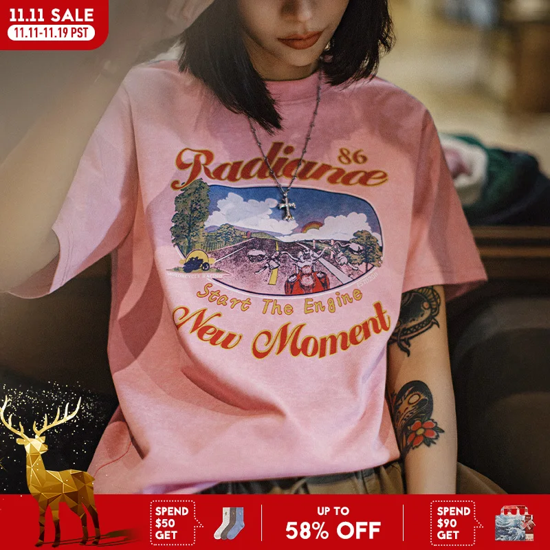 Maden Повседневная розовая футболка с короткими рукавами и принтом Road, женская летняя свободная футболка с круглым вырезом, дышащие уличные универсальные топы
Maden Повседневная розовая футболка с короткими рукавами и принтом Road, женская летняя свободная футболка с круглым вырезом, дышащие уличные универсальные топы