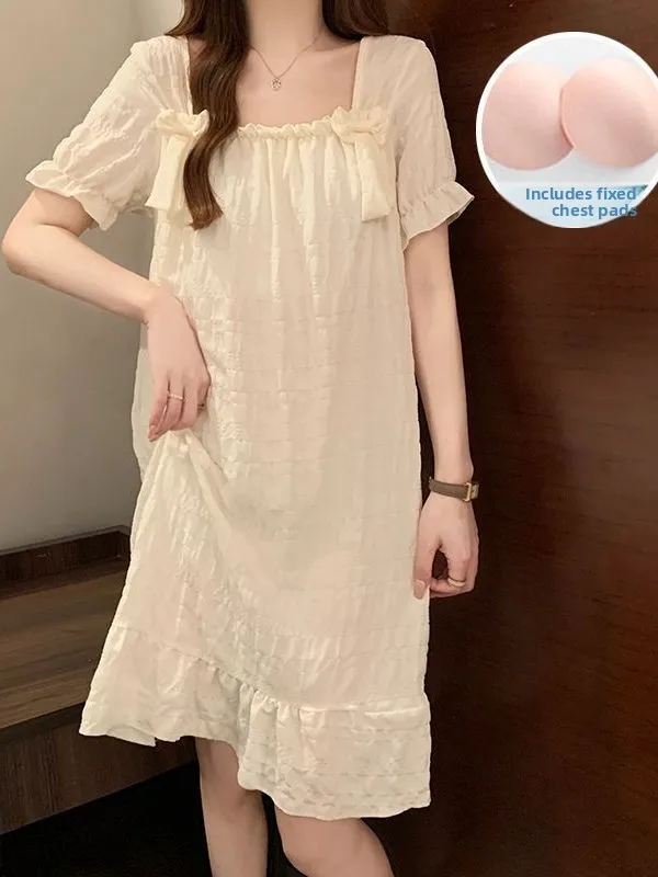 Summer New Sweet Knot Cloud Pattern Cotton Sleepwear Women's Mid-Length Pure Color Home Clothes Floral Print Nightgown
Summer New Sweet Knot Cloud Pattern Cotton Sleepwear Women's Mid-Length Pure Color Home Clothes Floral Print Nightgown
