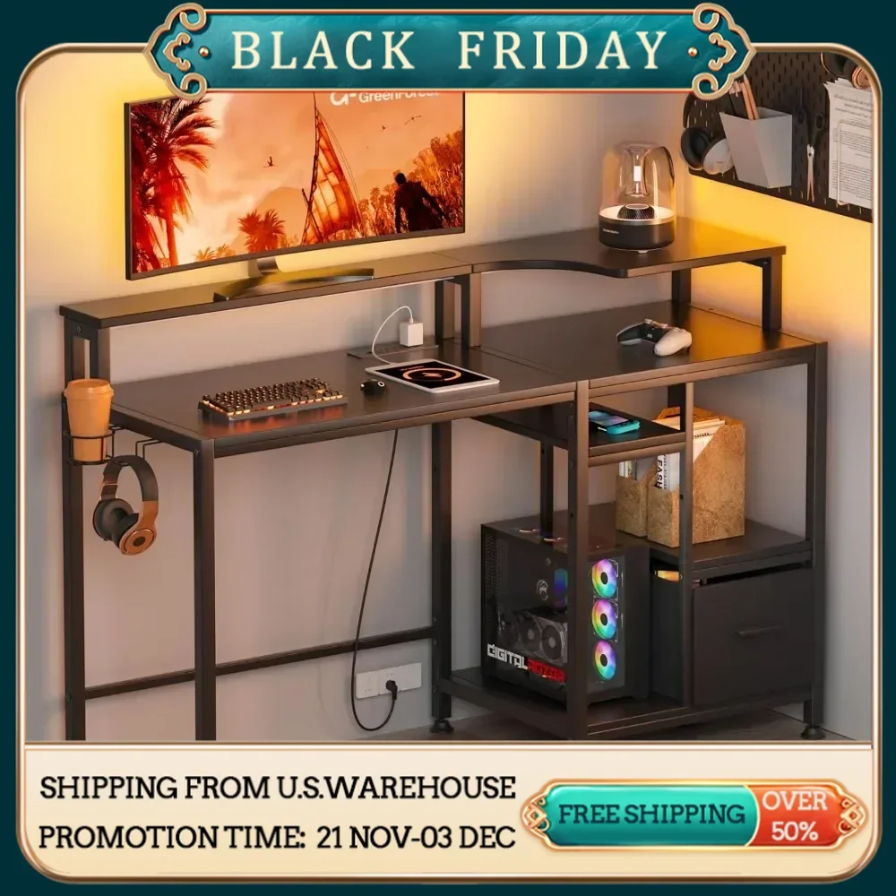 Work Desk With Height-Adjustable Feet Desk With Drawers and Power Outlet Black Computer Office Furniture
Work Desk With Height-Adjustable Feet Desk With Drawers and Power Outlet Black Computer Office Furniture