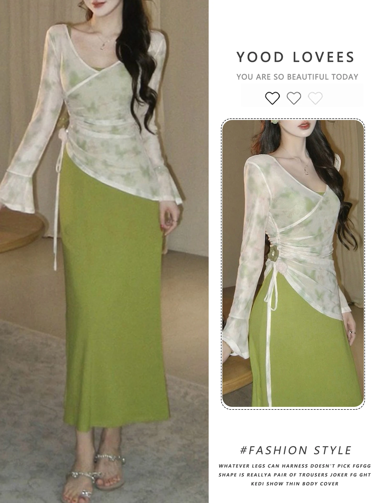 New Chinese Style White Enhancing Green Color Slimming Women's Dress Set with Strap Long Sleeve V-Neck High Waist Skirt
New Chinese Style White Enhancing Green Color Slimming Women's Dress Set with Strap Long Sleeve V-Neck High Waist Skirt