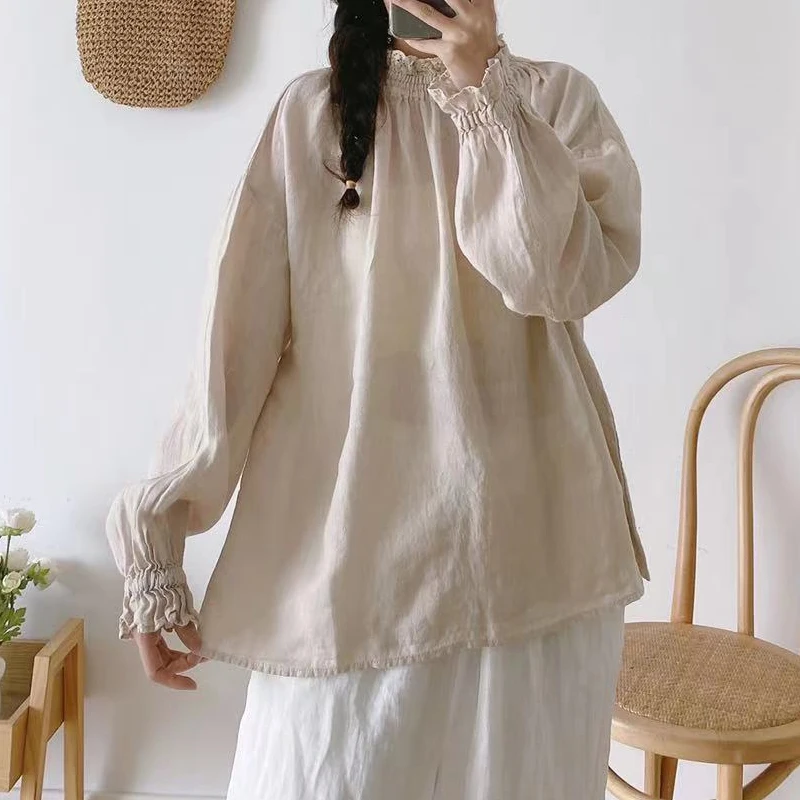 Johnature 2025 New Linen Simple Women Tops Shirts Autumn Solid Color Loose Pullover Ruffles Sleeve Female Blouses
Johnature 2025 New Linen Simple Women Tops Shirts Autumn Solid Color Loose Pullover Ruffles Sleeve Female Blouses