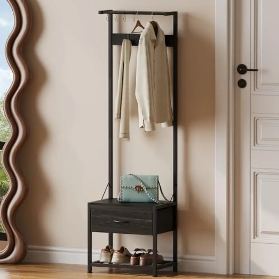 Hall Tree with Shoes Bench Small Coat Rack with Fabirc Drawer and Shelf for Bedroom 4-in-1 Entryway Organizer with Shoes Stool
Hall Tree with Shoes Bench Small Coat Rack with Fabirc Drawer and Shelf for Bedroom 4-in-1 Entryway Organizer with Shoes Stool