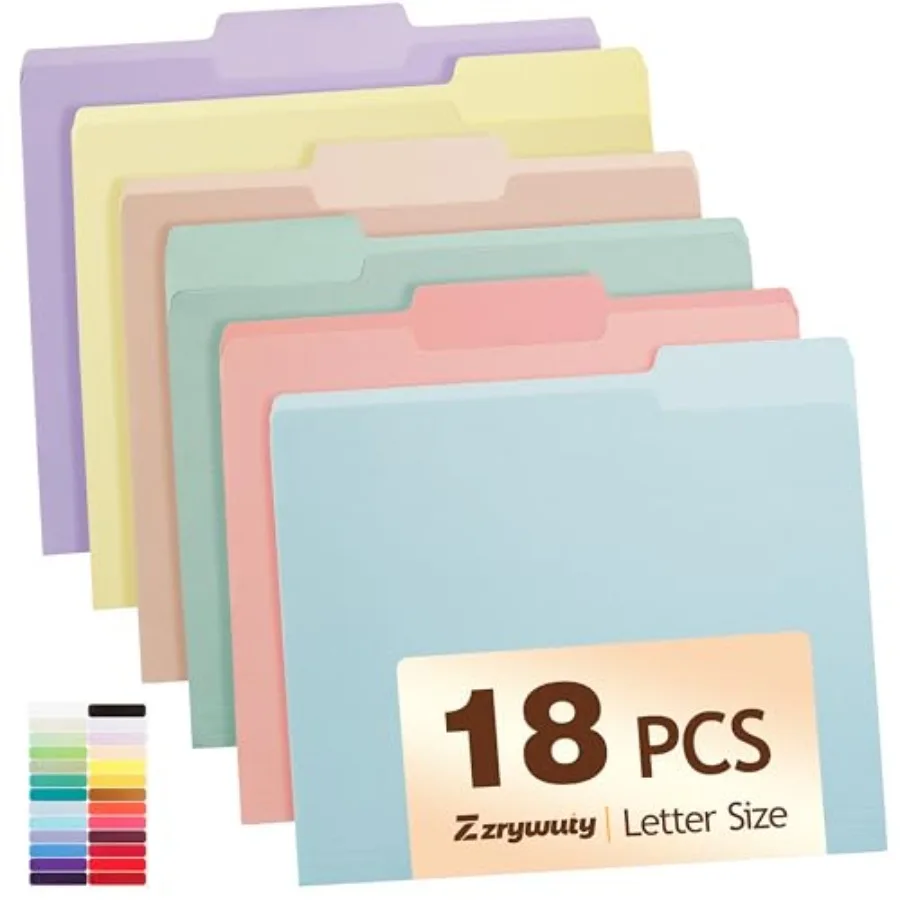 Color File Folders, 1/3-Cut Tabs, 18 Pack File Folder Letter Size, 8.5x11 Inch Manilla folders, 6 Pastel Colors Organizer File
Color File Folders, 1/3-Cut Tabs, 18 Pack File Folder Letter Size, 8.5x11 Inch Manilla folders, 6 Pastel Colors Organizer File