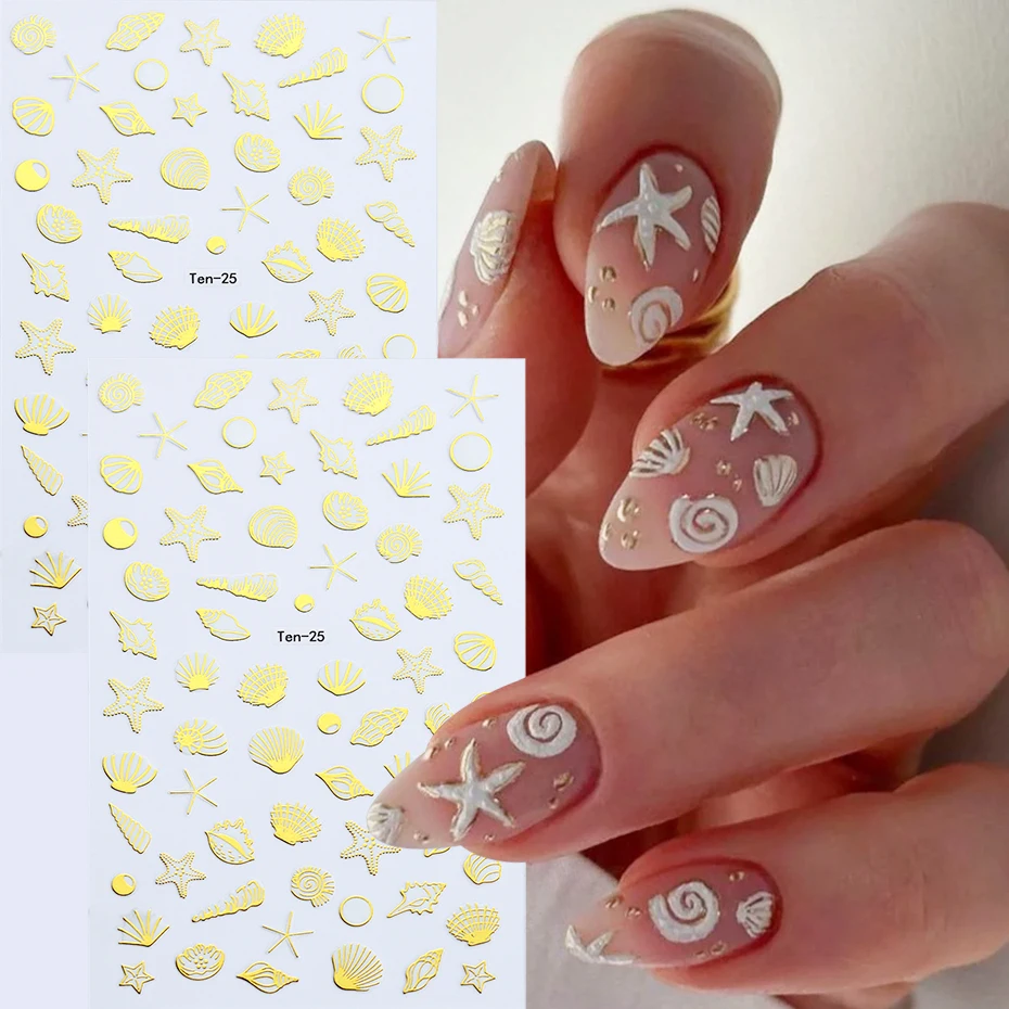 2 pcs Bronzing Ocean Starfish Seashell Nail Stickers Golden Multi-styled Scallop Conch Nail Charms Y2K Ocean Series Nail Foils
2 pcs Bronzing Ocean Starfish Seashell Nail Stickers Golden Multi-styled Scallop Conch Nail Charms Y2K Ocean Series Nail Foils