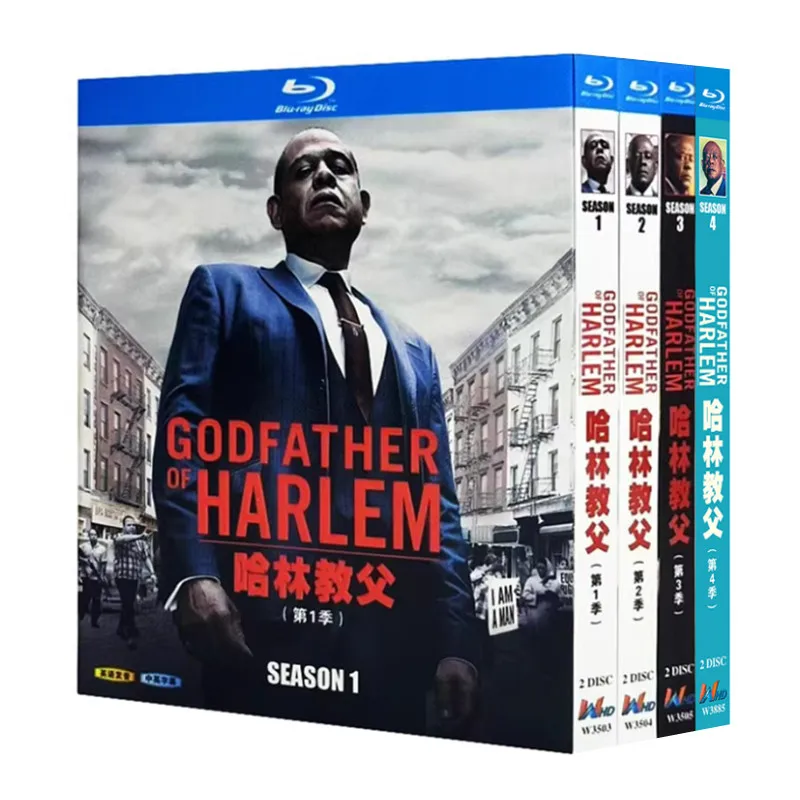 Blu-ray Ultra HD: Американский телесериал «Харлемский крестный отец», сезоны 1–4, бокс-сет с дисками BD, на английском и традиционном китайском языках.
Blu-ray Ultra HD: Американский телесериал «Харлемский крестный отец», сезоны 1–4, бокс-сет с дисками BD, на английском и традиционном китайском языках.