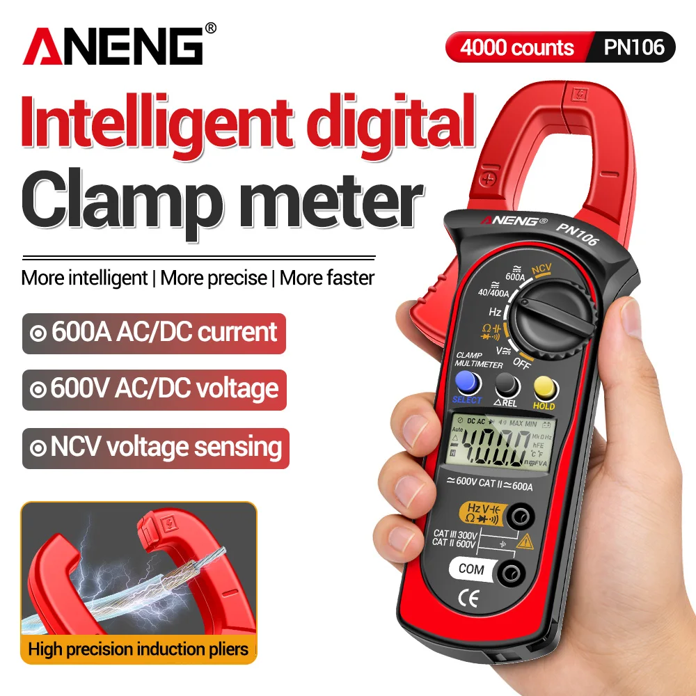 Clamp Meter Multimeter Tester ANENG PN106 600A AC/DC Current Voltage Resistance Capacitor NCV Induction True RMS Portable Tools
Clamp Meter Multimeter Tester ANENG PN106 600A AC/DC Current Voltage Resistance Capacitor NCV Induction True RMS Portable Tools