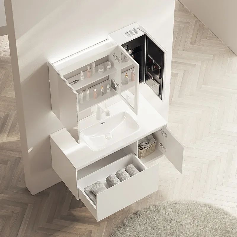 Modern White Bathroom Cabinets Ceramic Integrated Basin Simple Smart Mirror Cabinet Bathroom Vanity with Sink Bathroom Furniture
Modern White Bathroom Cabinets Ceramic Integrated Basin Simple Smart Mirror Cabinet Bathroom Vanity with Sink Bathroom Furniture