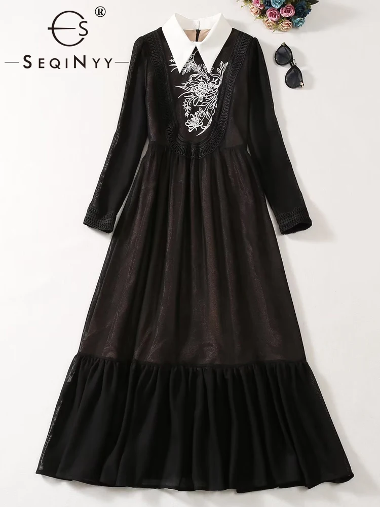 SEQINYY Elegant Midi Dress Black Spring Autumn New Fashion Design Women Runway High Street Vintage White Embroidery Flower
SEQINYY Elegant Midi Dress Black Spring Autumn New Fashion Design Women Runway High Street Vintage White Embroidery Flower