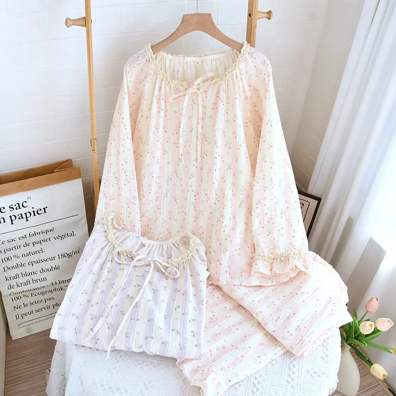 2025 Spring and Autumn New Women's Pajama Set 100% Cotton Crepe Long Sleeve Long Pants Two Piece Set Simple Home Clothes
2025 Spring and Autumn New Women's Pajama Set 100% Cotton Crepe Long Sleeve Long Pants Two Piece Set Simple Home Clothes