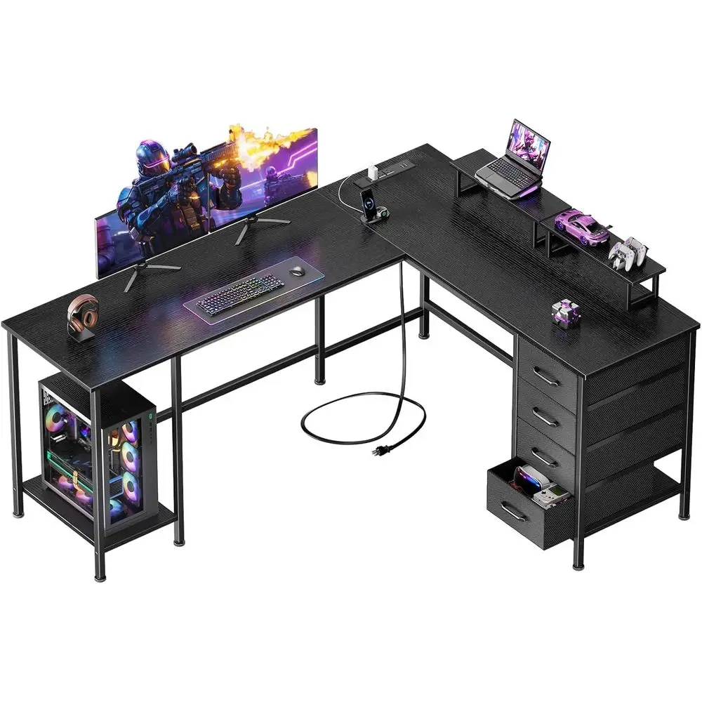 59 L-Shaped Computer Desk with Power Outlets, Dual-Person Gaming Desk, Adjustable Storage Shelves, Black
59 L-Shaped Computer Desk with Power Outlets, Dual-Person Gaming Desk, Adjustable Storage Shelves, Black