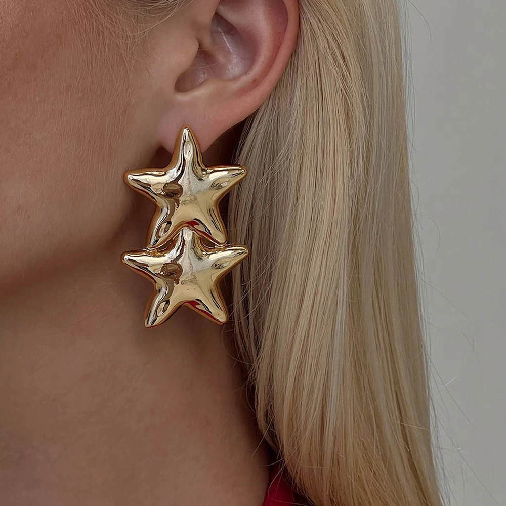 AIKOER Minimalist Stainless Steel 18K Gold Color Plated Two Tone Hammer Pattern Pentagram Earrings Women's Jewelry Gift for Her
AIKOER Minimalist Stainless Steel 18K Gold Color Plated Two Tone Hammer Pattern Pentagram Earrings Women's Jewelry Gift for Her