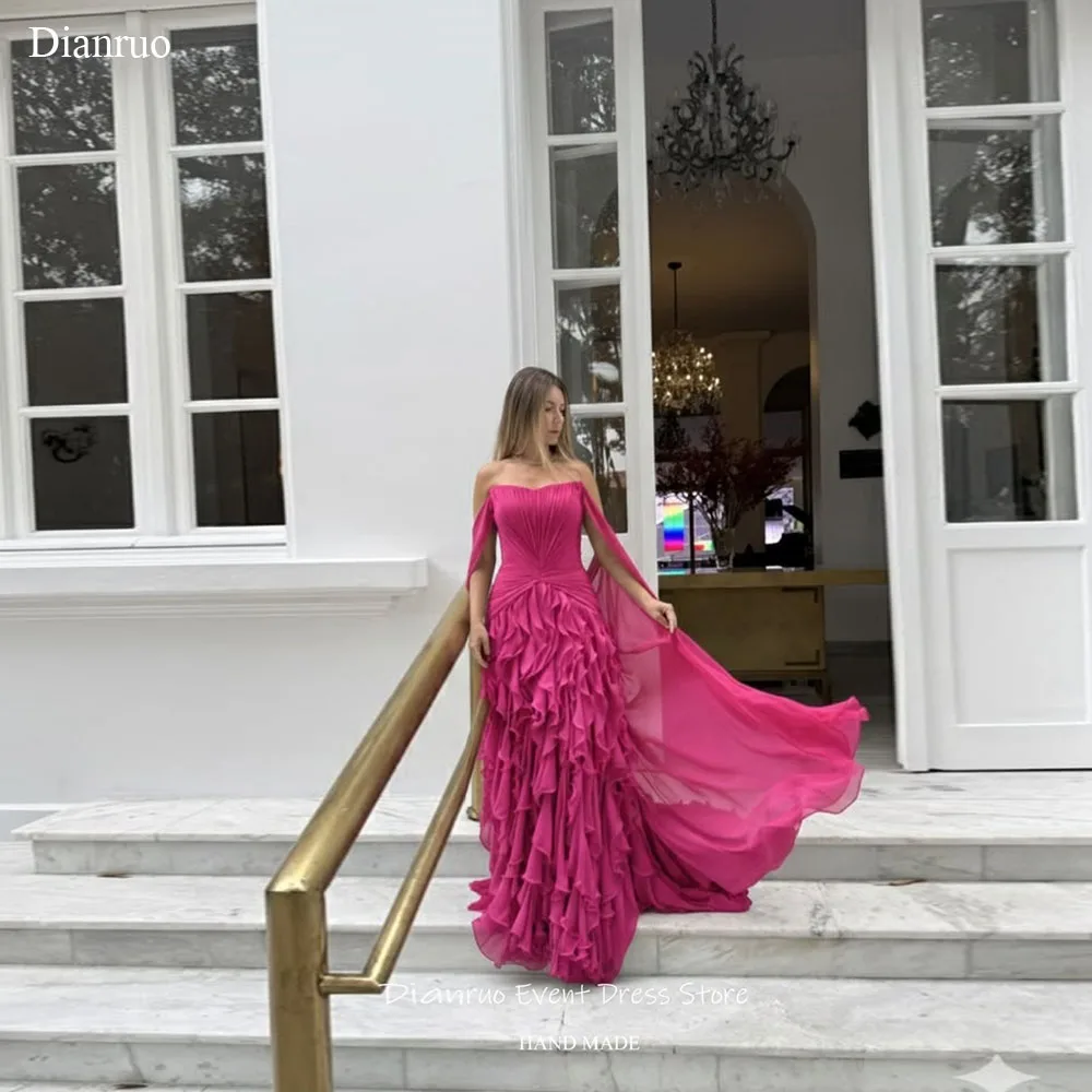 Dianruo Fuchsia Evening Dresses Off Shoulder Robes De Soirée A Line Ribbons Ruffles Chiffon Vestido De Festa Longo Customized
Dianruo Fuchsia Evening Dresses Off Shoulder Robes De Soirée A Line Ribbons Ruffles Chiffon Vestido De Festa Longo Customized