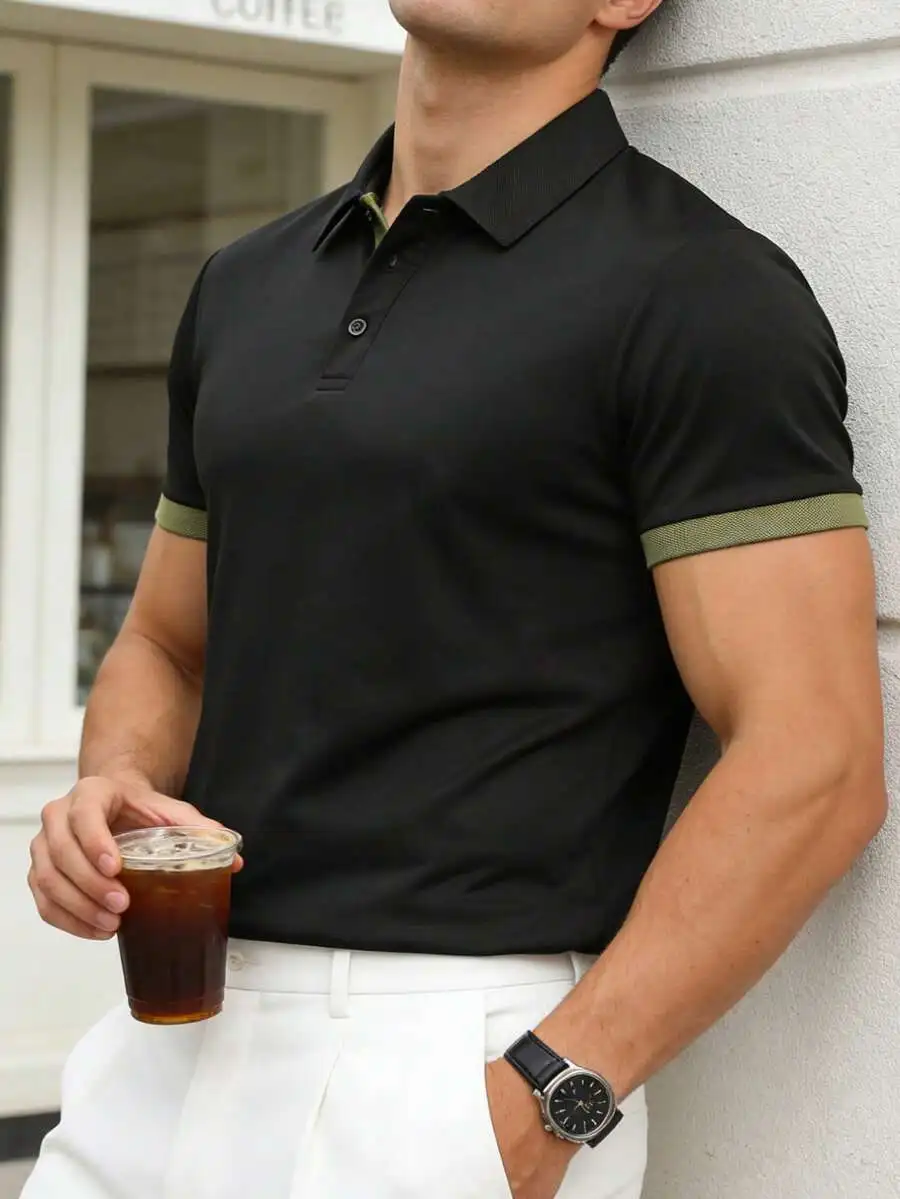 Mens Black Solid Short Sleeve Casual Shirt For Summer Golf Sports
Mens Black Solid Short Sleeve Casual Shirt For Summer Golf Sports