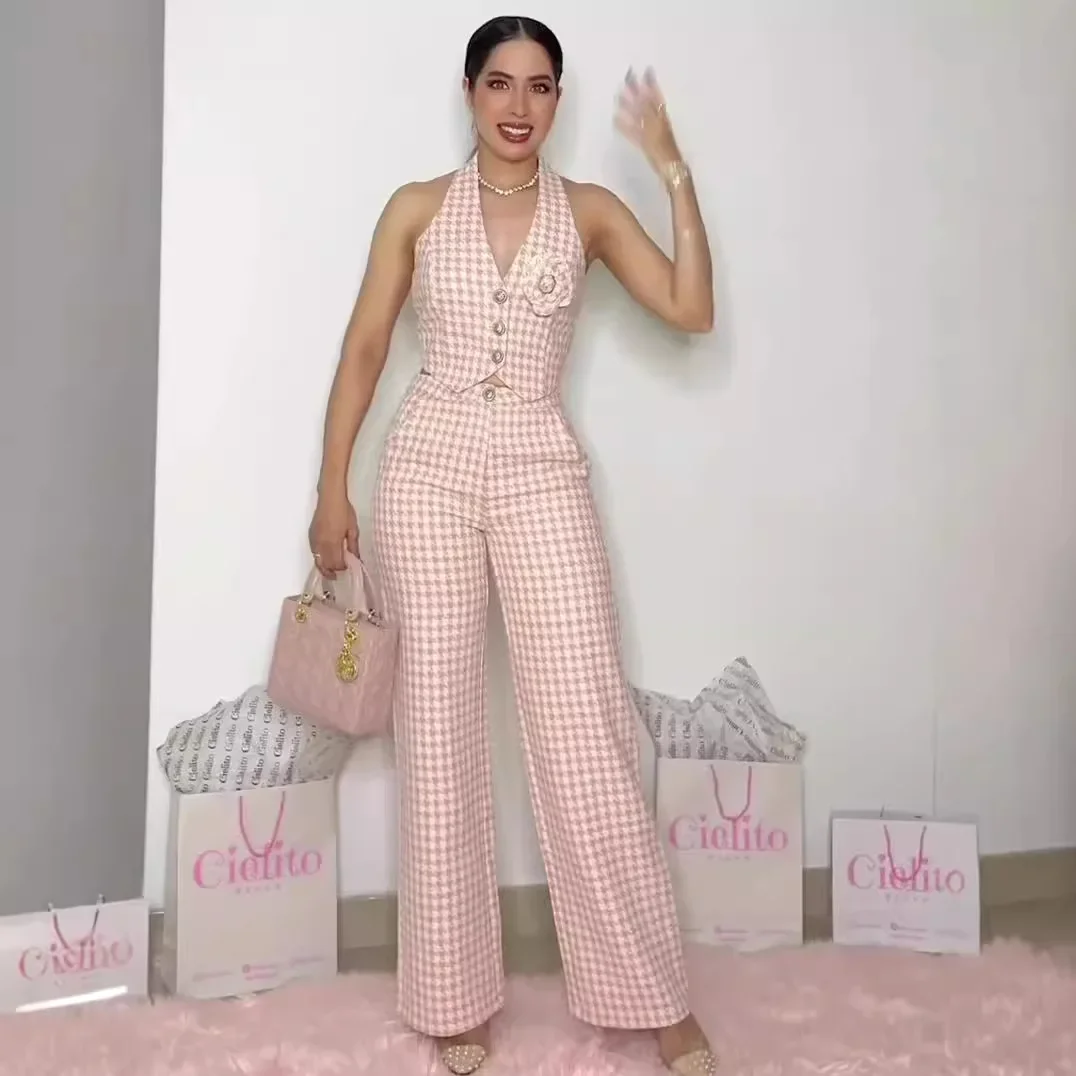 Vest Pant Sets Two Piece Set Women Plaid V Neck Sleeveless Button Vests High Waist Straight Long Pants Elegant Lady Streetwear
Vest Pant Sets Two Piece Set Women Plaid V Neck Sleeveless Button Vests High Waist Straight Long Pants Elegant Lady Streetwear