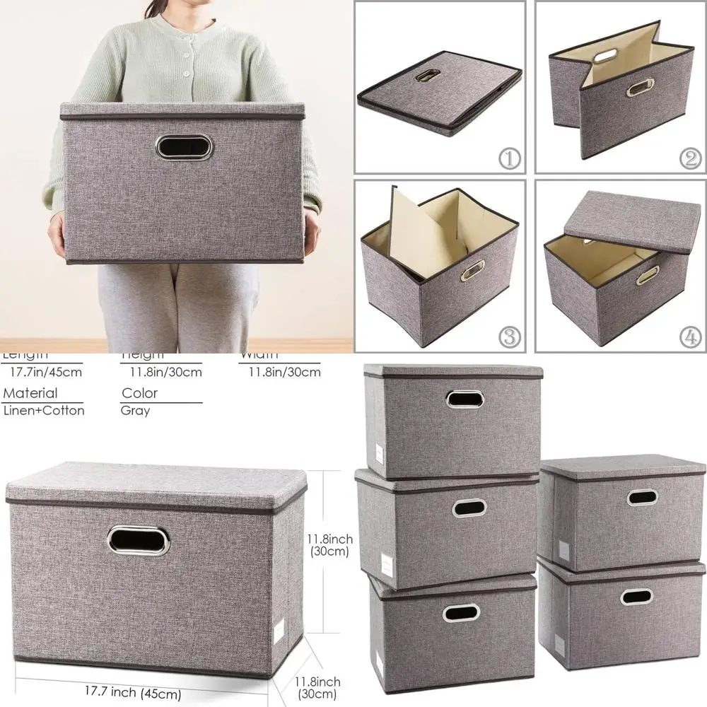 5-Piece Collapsible Fabric Storage Bins with Lids, Linen Foldable Organizer Boxes for Home, Bedroom, Closet, Office, and Nursery
5-Piece Collapsible Fabric Storage Bins with Lids, Linen Foldable Organizer Boxes for Home, Bedroom, Closet, Office, and Nursery