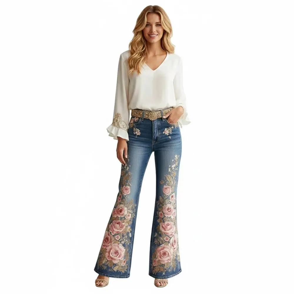 Женские винтажные расклешенные джинсы в стиле бохо | Широкая джинсовая джинсовая вышивка с высокой талией и сложной цветочной вышивкой | Универсальный для повседневного и праздничного наряда
Женские винтажные расклешенные джинсы в стиле бохо | Широкая джинсовая джинсовая вышивка с высокой талией и сложной цветочной вышивкой | Универсальный для повседневного и праздничного наряда