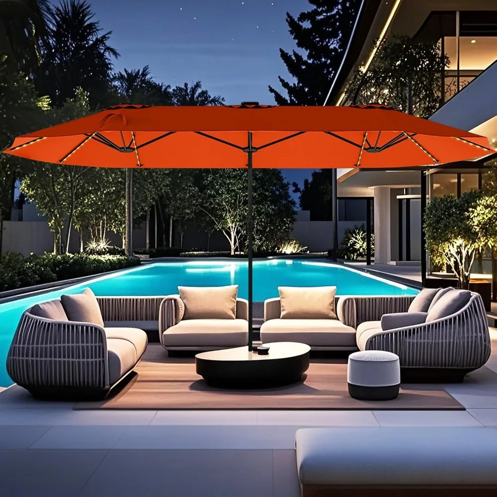 15.5 FT Double-sided Patio Umbrella with Solar Lights, Outdoor Twin Size Umbrella with Crank Handle & Heavy-Duty, Customized
15.5 FT Double-sided Patio Umbrella with Solar Lights, Outdoor Twin Size Umbrella with Crank Handle & Heavy-Duty, Customized