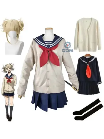 My Hero Academia Cosplay Halloween Costume Anime Boku No Hero Academia Himiko Toga JK Uniform Sweater Coat Wig Costumes