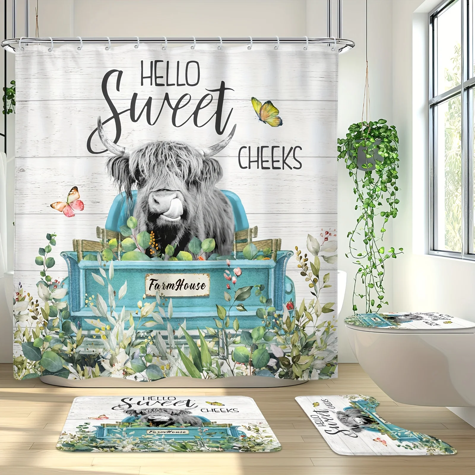 Hello Sweet Cheeks Farmhouse Bathroom 4-Piece Set: Shower Curtain, Bath Mat, Toilet Cover, and Tank Cover – Rustic Home Decor
Hello Sweet Cheeks Farmhouse Bathroom 4-Piece Set: Shower Curtain, Bath Mat, Toilet Cover, and Tank Cover – Rustic Home Decor