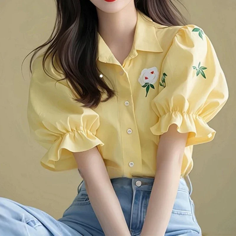 Sweet Print All-match Youth Shirt Tops Summer Short Sleeve Solid Loose Yellow Fashion Blouse Elegant Korean Women Clothing S884
Sweet Print All-match Youth Shirt Tops Summer Short Sleeve Solid Loose Yellow Fashion Blouse Elegant Korean Women Clothing S884