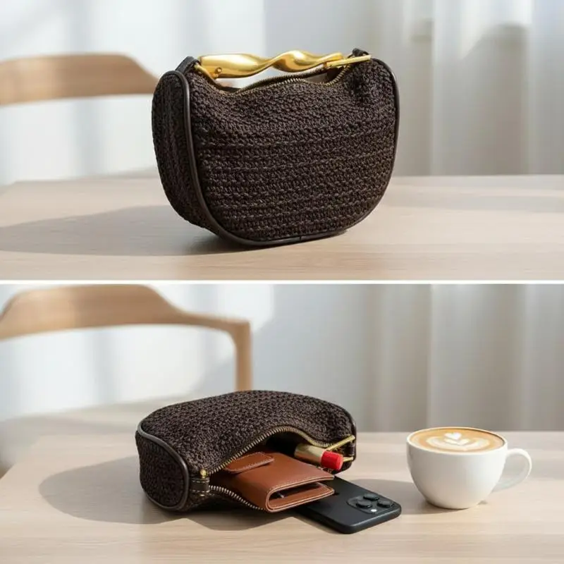 Metal Handle Straw Bags For Women Half Moon Rattan Woven Chain Shoulder Bag Bohemian Travel Designer Crossbody Handbag
Metal Handle Straw Bags For Women Half Moon Rattan Woven Chain Shoulder Bag Bohemian Travel Designer Crossbody Handbag