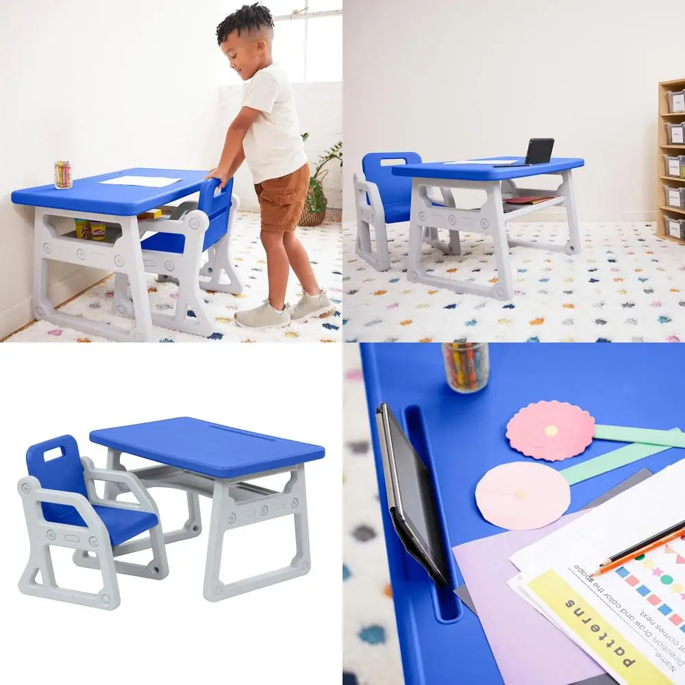 Children's Study Desk and Chair Set, Blue and Light Grey, 2-Piece
Children's Study Desk and Chair Set, Blue and Light Grey, 2-Piece