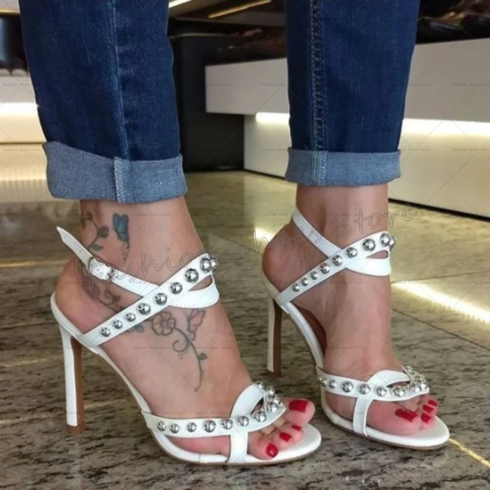 White Rivet Decor Open Toe Sandals Matte Leather Thin High Heels High Heel Shoes for Women Heels 2025 New Zapatos Para Mujere
White Rivet Decor Open Toe Sandals Matte Leather Thin High Heels High Heel Shoes for Women Heels 2025 New Zapatos Para Mujere