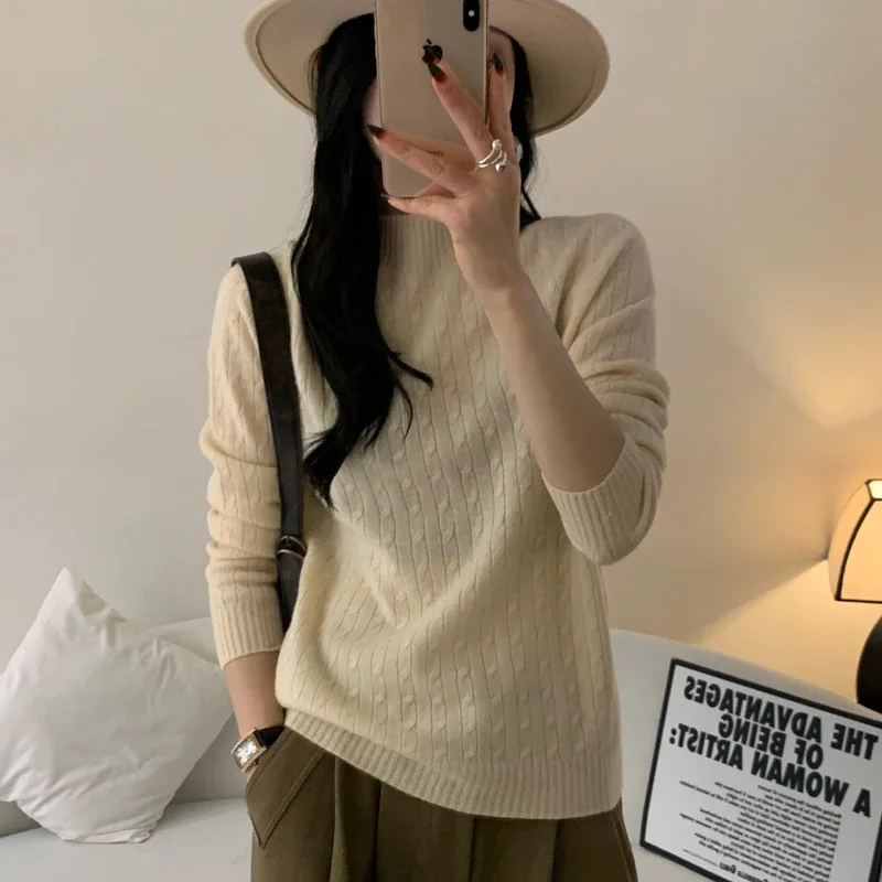 Pop O-neck Sweater 100% Wool Women Long Sleeve Top Knit Korean Style New Twist Loose Female Autumn Winter Half High Collar Pullo
Pop O-neck Sweater 100% Wool Women Long Sleeve Top Knit Korean Style New Twist Loose Female Autumn Winter Half High Collar Pullo