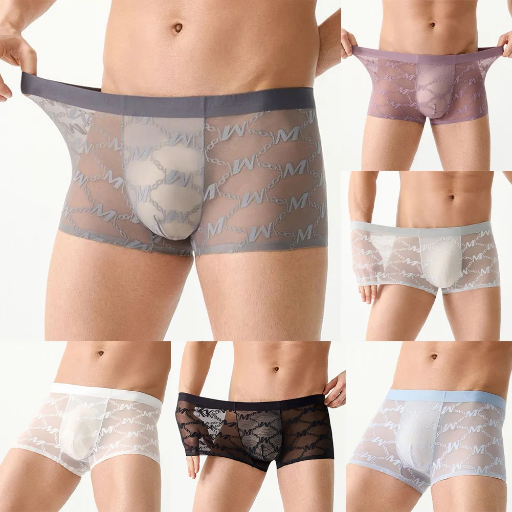 Men Sexy Lace Underwear Jacquard Mesh Boxer Shorts Ultra-thin Cooling Underwear Panties Sheer Trunks Underpant
Men Sexy Lace Underwear Jacquard Mesh Boxer Shorts Ultra-thin Cooling Underwear Panties Sheer Trunks Underpant