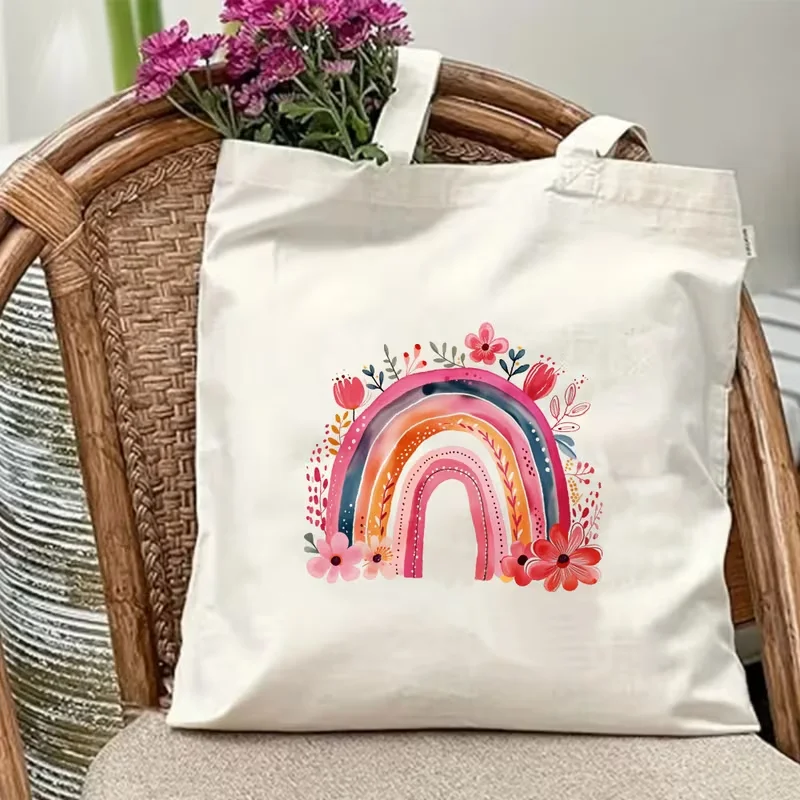 Watercolor Floral Rainbow Canvas Tote Bag Boho Pink Flower Print Reusable Shoulder Bag For Women Teen Girls Daily
Watercolor Floral Rainbow Canvas Tote Bag Boho Pink Flower Print Reusable Shoulder Bag For Women Teen Girls Daily