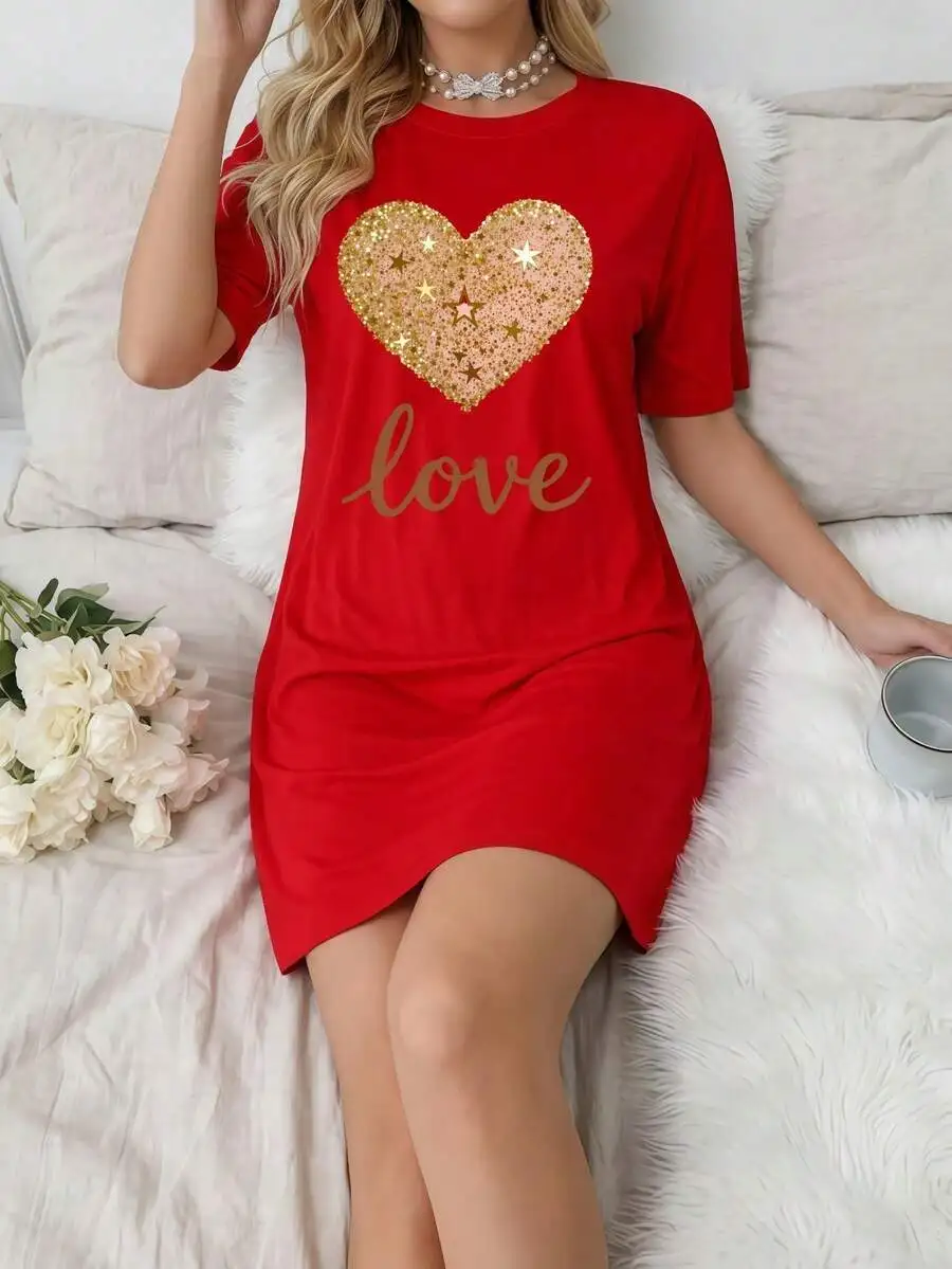 Womens Red Heart Glitter Print Sleep Dress With Love Lettering Cozy Nightwear
Womens Red Heart Glitter Print Sleep Dress With Love Lettering Cozy Nightwear