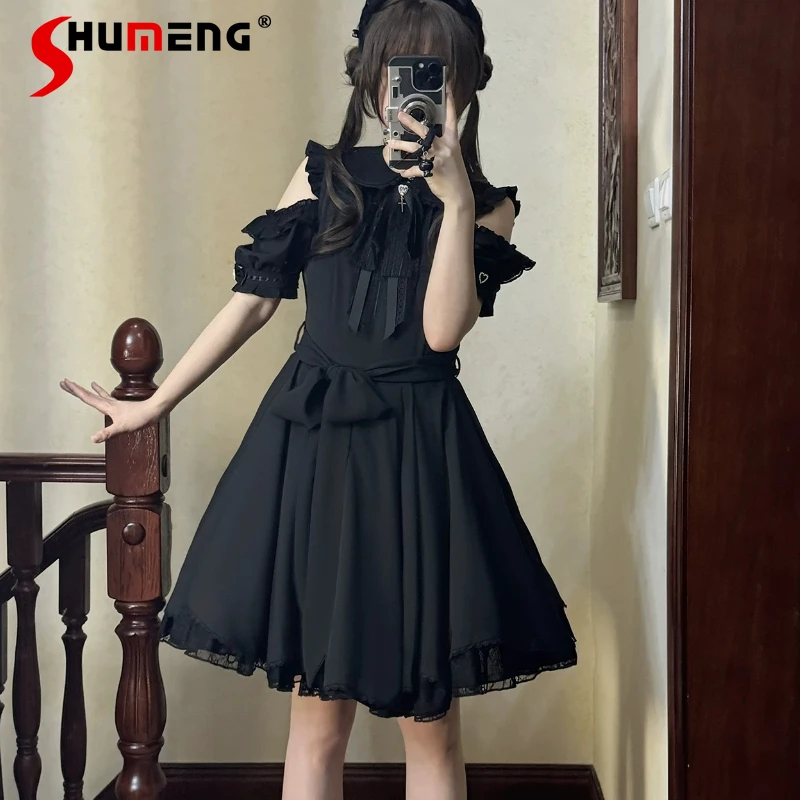 Gothic Lolita Large Size Black Dresses for Women Summer New Sweet Girls High Waist Elegant Cute Bow Off-the-shoulder Dress
Gothic Lolita Large Size Black Dresses for Women Summer New Sweet Girls High Waist Elegant Cute Bow Off-the-shoulder Dress