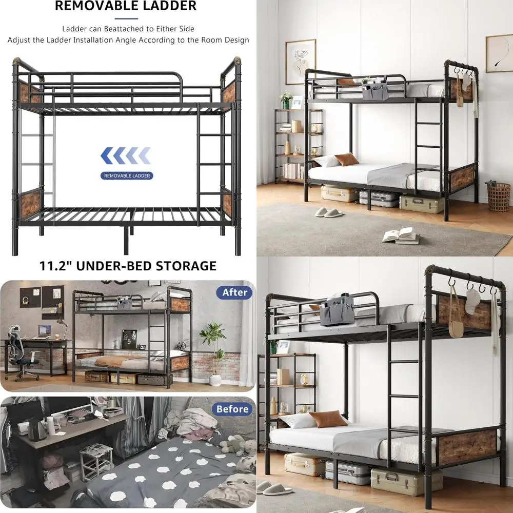 Sturdy Metal Twin Over Twin Bunk Bed with Ladder, Full-Length Guardrail, Vintage Brown, Converts to Two Single Beds, Under-Bed S
Sturdy Metal Twin Over Twin Bunk Bed with Ladder, Full-Length Guardrail, Vintage Brown, Converts to Two Single Beds, Under-Bed S