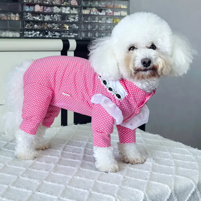 Thin Cotton Pink Dot Print Pet Dog Clothes Simple Four Feets Wrap Belly Jumpsuits for Small Medium Dog Puppy Dog Casual Cothing
Thin Cotton Pink Dot Print Pet Dog Clothes Simple Four Feets Wrap Belly Jumpsuits for Small Medium Dog Puppy Dog Casual Cothing