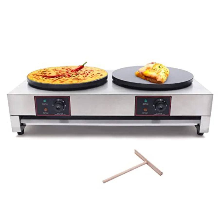 Commercial pancake maker for tortillas and roti, stainless steel nonstick surface, black with silver trim, dual 3KW heating zon
Commercial pancake maker for tortillas and roti, stainless steel nonstick surface, black with silver trim, dual 3KW heating zon