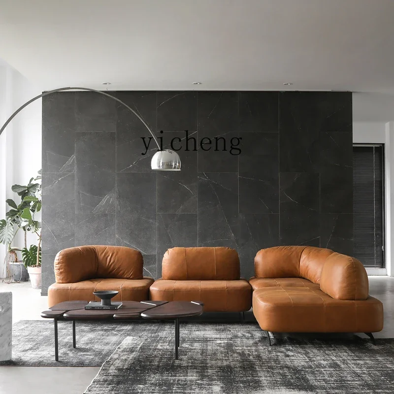 V5.9 Simple Expression Living Room Small Apartment Single Module Retro Leather Sofa Combination