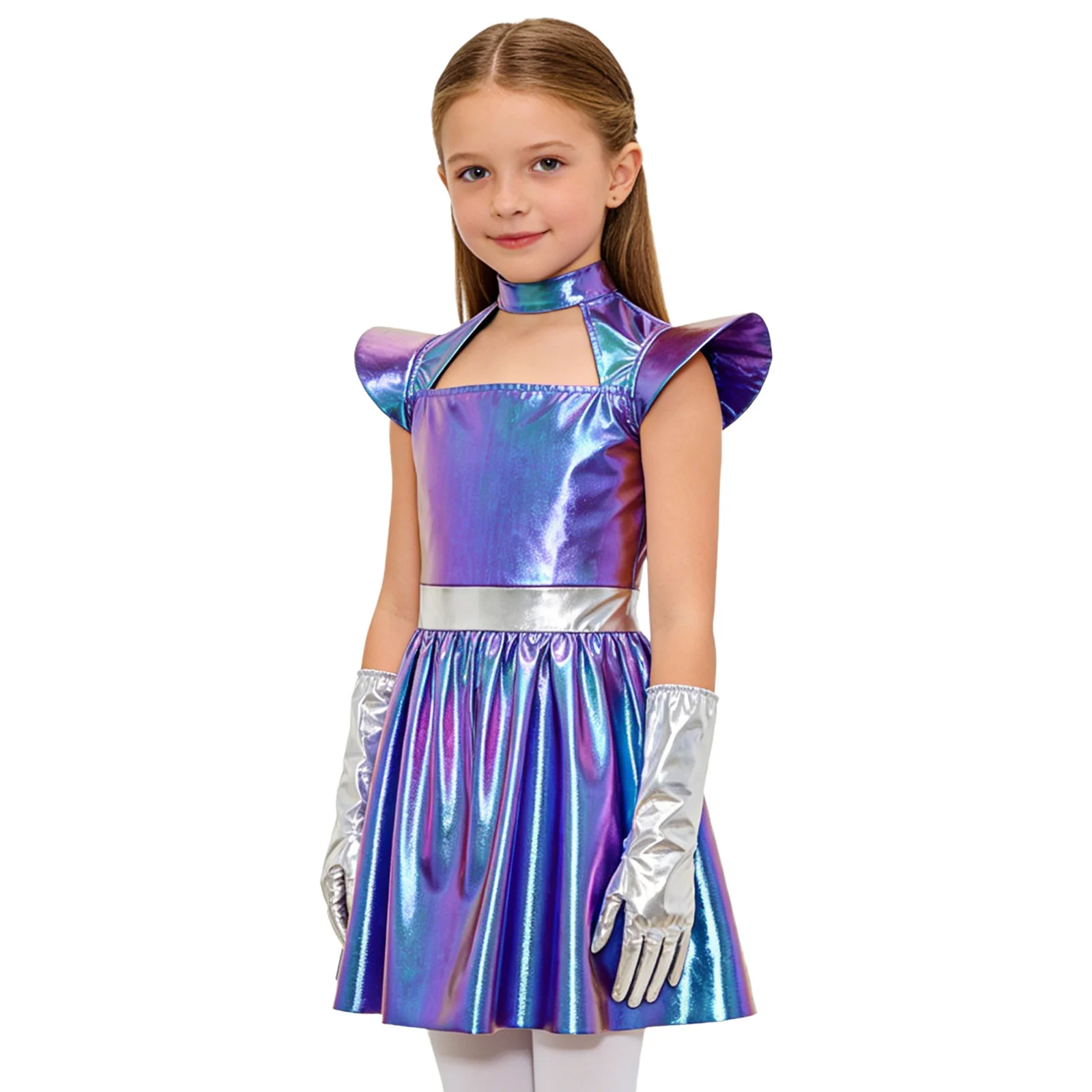Girls Halloween Party Space Alien Robot Astronaut Galaxy Warrior Cosplay Costume Sleeveless Metallic Shiny Dress with Gloves
Girls Halloween Party Space Alien Robot Astronaut Galaxy Warrior Cosplay Costume Sleeveless Metallic Shiny Dress with Gloves