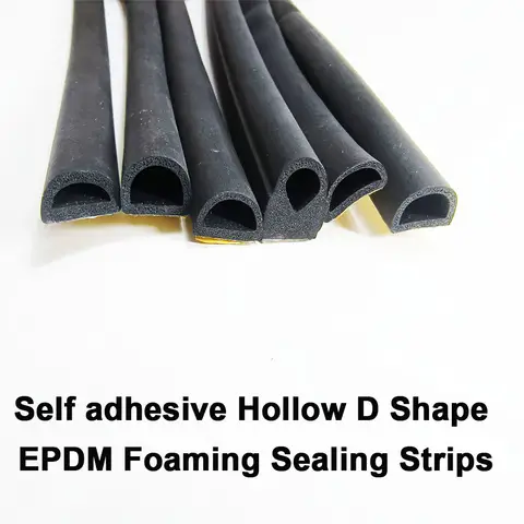 Length 1M to 30M Width 22 to 47mm Self adhesive Hollow D Shape EPDM Foaming Sealing Strip D Type Foaming Sealing Strip with Glue
