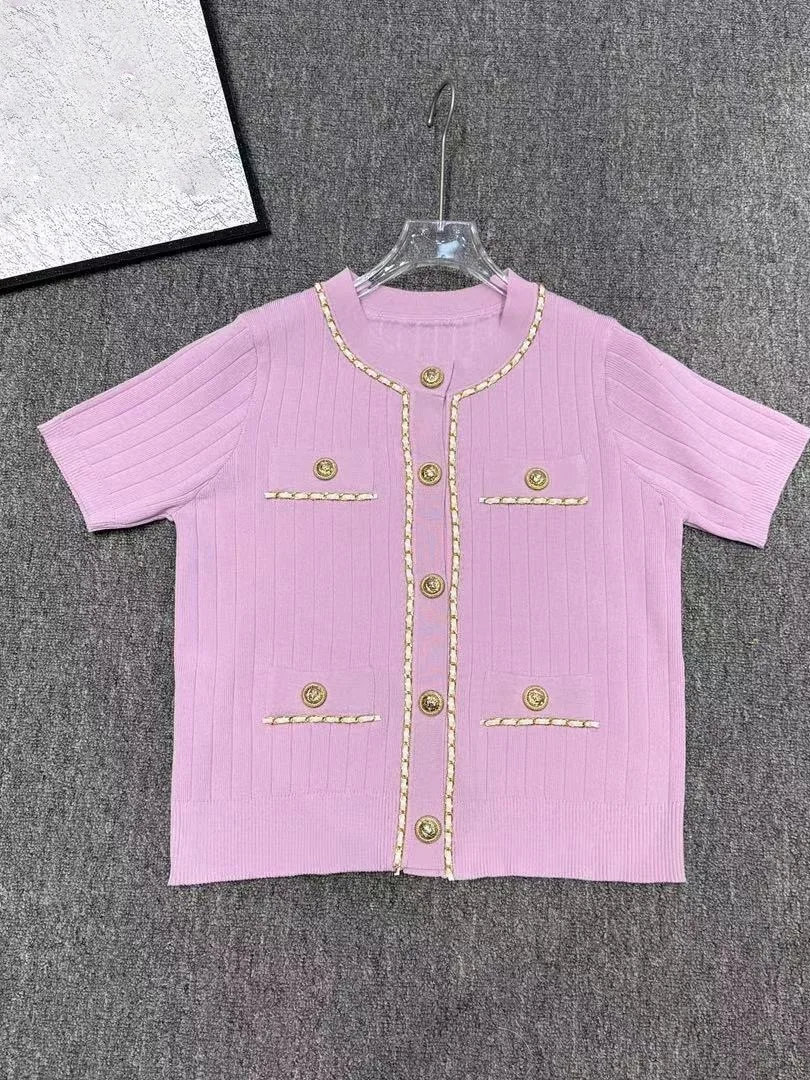 High-End European Style Spring Summer Fashionable Knitted Short Sleeve round Neck Open Cardigan Gold Buckle Chain Design Slim...
High-End European Style Spring Summer Fashionable Knitted Short Sleeve round Neck Open Cardigan Gold Buckle Chain Design Slim...