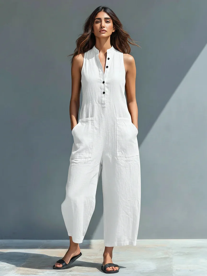 Macacao Elegante Feminino V-neck Sleeveless Vest Pocket Casual Jumpsuit Women Summer New Commuter Versatile Solid Color Jumpsuit
Macacao Elegante Feminino V-neck Sleeveless Vest Pocket Casual Jumpsuit Women Summer New Commuter Versatile Solid Color Jumpsuit