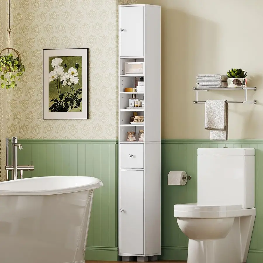 Bathroom Cabinet, Narrow Bathroom Storage Cabinet with 5 Adjustable Shelves Drawer, Freestanding Cupboard for Small Spaces, Whi
Bathroom Cabinet, Narrow Bathroom Storage Cabinet with 5 Adjustable Shelves Drawer, Freestanding Cupboard for Small Spaces, Whi