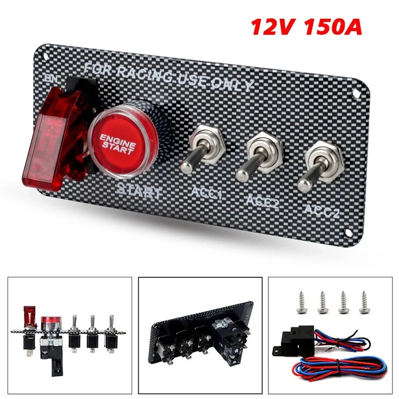 【CR】LED Toggle Switch Car Accessories Carbon Fiber 12V LED Ignition Switch Panel For Racing Car Engine Start Push Button
【CR】LED Toggle Switch Car Accessories Carbon Fiber 12V LED Ignition Switch Panel For Racing Car Engine Start Push Button