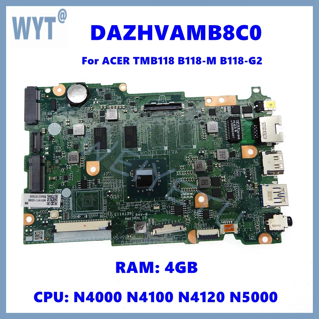 DAZHVAMB8C0 Notebook Mainboard For ACER TMB118 B118-M B118-G2 N16Q1 Laptop Motherboard with N4000 N4100 N4120 N5000 CPU 4GB-RAM
DAZHVAMB8C0 Notebook Mainboard For ACER TMB118 B118-M B118-G2 N16Q1 Laptop Motherboard with N4000 N4100 N4120 N5000 CPU 4GB-RAM