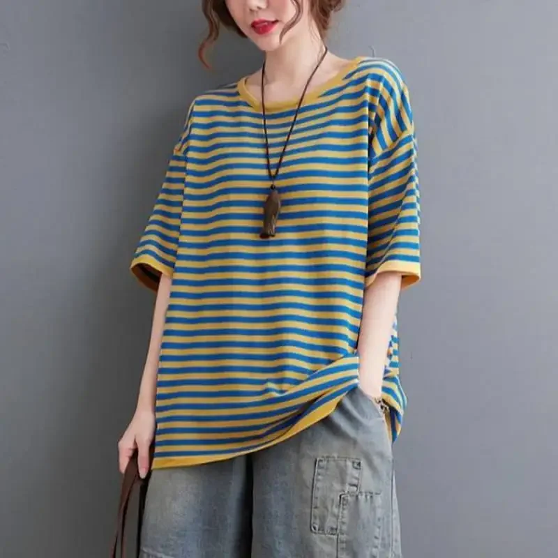 Cotton Stripe T-shirts Women Casual Loose Short Sleeve Slim Tops Summer Trend Thin Oversized T Shirt Korean Style Tshirt Y2k Top
Cotton Stripe T-shirts Women Casual Loose Short Sleeve Slim Tops Summer Trend Thin Oversized T Shirt Korean Style Tshirt Y2k Top