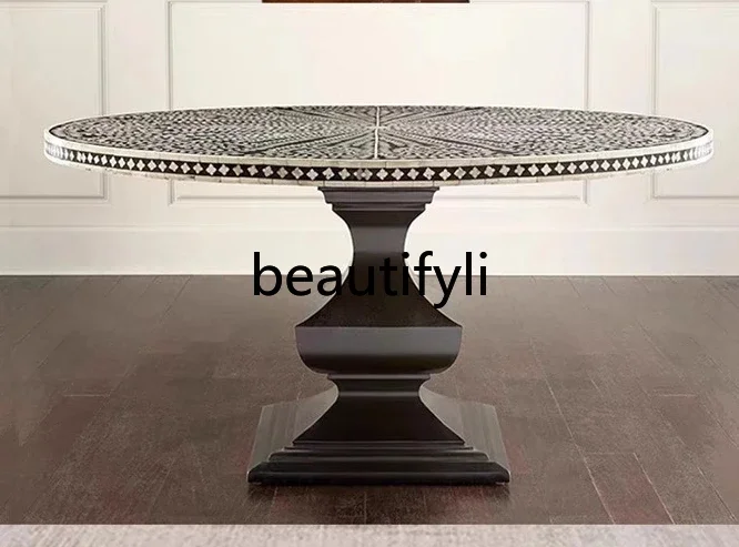 Household French retro painted round dining table, lobby table, high-end designer medium and ancient style07
Household French retro painted round dining table, lobby table, high-end designer medium and ancient style07