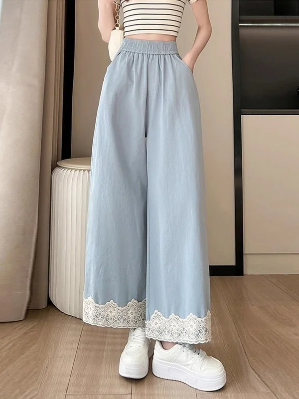 Retro Washed Cotton Wide Leg Pants Women's Spring Summer High Waist Slim Loose Drapey Lace Trim Nine Point Straight Leg Pants
Retro Washed Cotton Wide Leg Pants Women's Spring Summer High Waist Slim Loose Drapey Lace Trim Nine Point Straight Leg Pants
