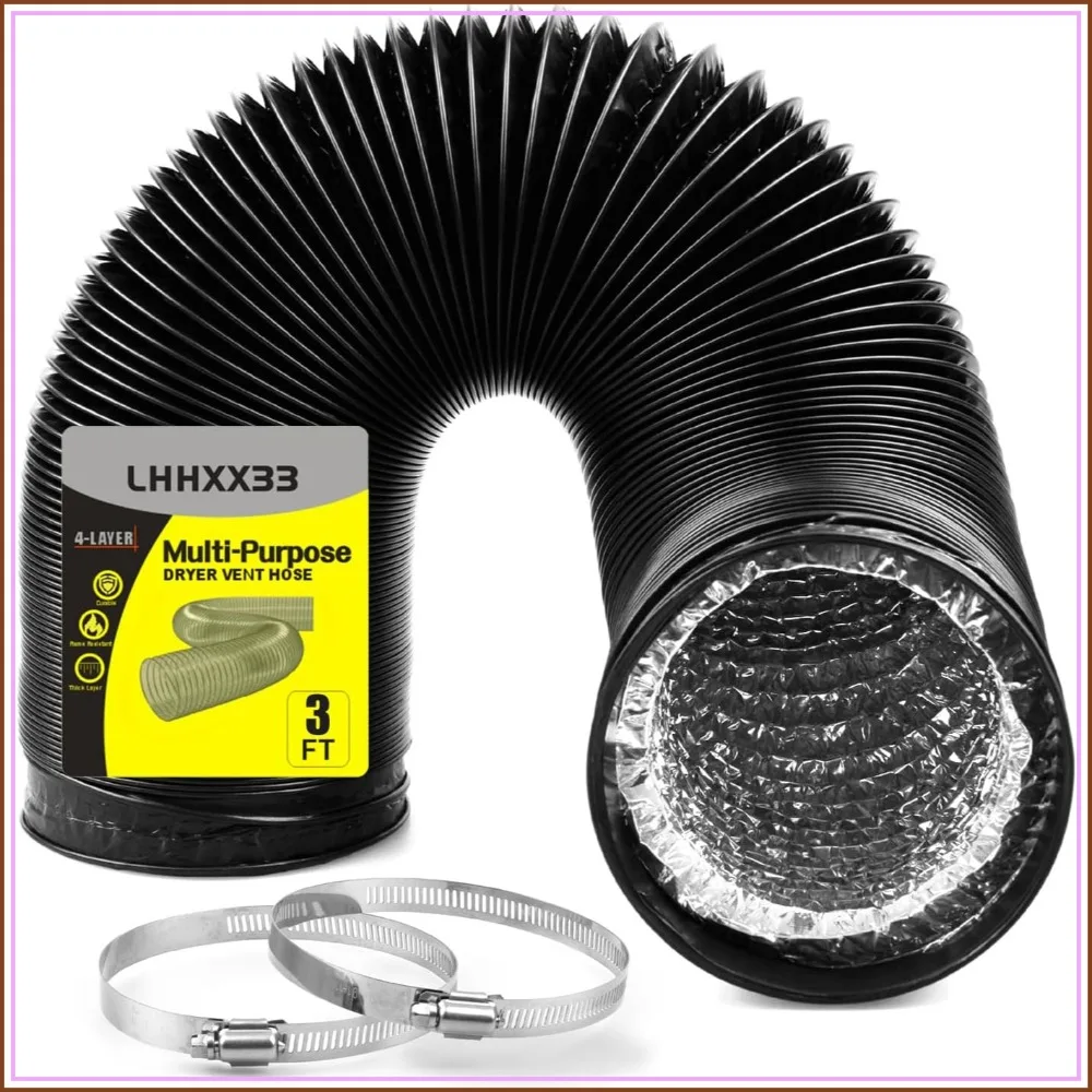 4 inch Flexible Dryer Vent Hose, 3ft Long, Heavy-Duty Four-Layer Protection, Includes 2 Clamps
4 inch Flexible Dryer Vent Hose, 3ft Long, Heavy-Duty Four-Layer Protection, Includes 2 Clamps
