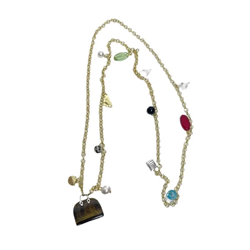 Natural tiger's eye stone bag necklace, one more retro long sweater chain waist chain light luxury accessories
Natural tiger's eye stone bag necklace, one more retro long sweater chain waist chain light luxury accessories