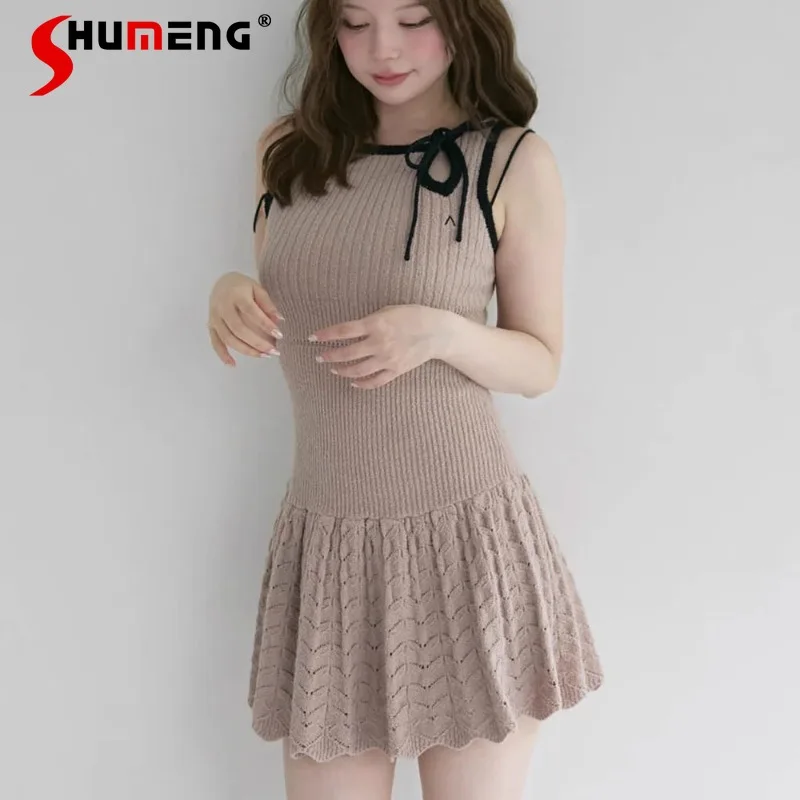 2025 Summer Autumn New Japanese Rojita Style Sweet Bow Knitted Vest Dress Short O-neck High-waisted Slimming Vestidos De Mujer
2025 Summer Autumn New Japanese Rojita Style Sweet Bow Knitted Vest Dress Short O-neck High-waisted Slimming Vestidos De Mujer